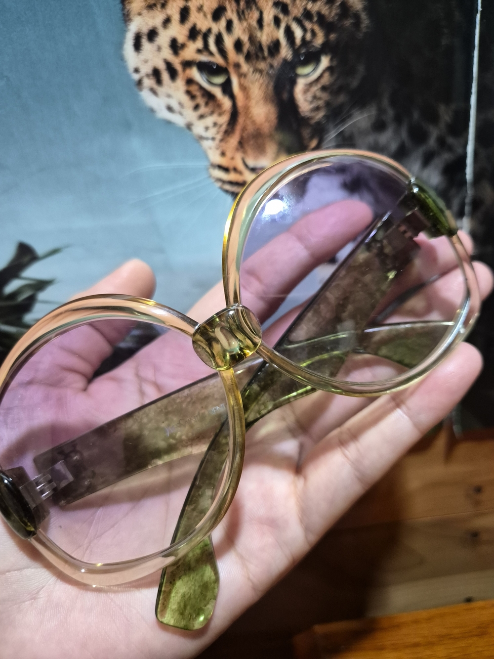 Very Rare Vintage 70's 80's Yves Saint Laurent Olive Green Oversized  Sunglasses - Picture 2 of 6